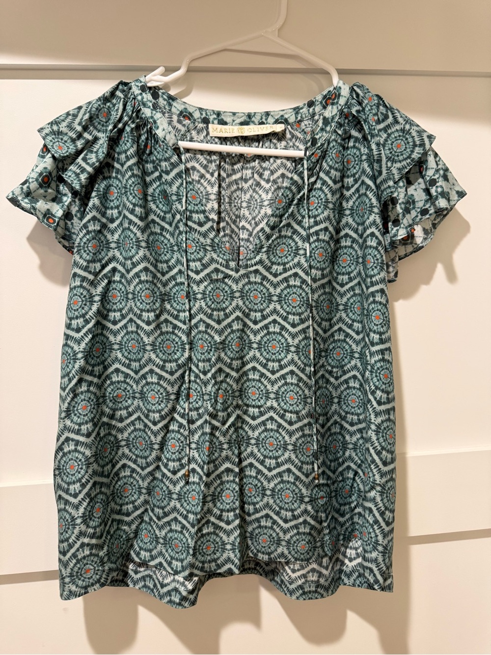 Marie Oliver Green/Blue Patterned Short Sleeve Women's Top